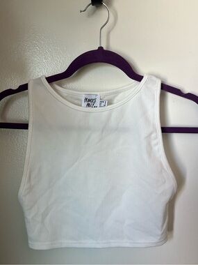 Princess Polly White Ribbed High-Neck Crop Tank